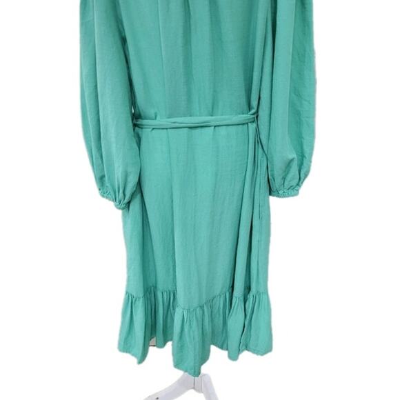 Knox Rose Knee Length Dress Women's Large Green Tie Waist Ruffles Pockets - NEW - Picture 9 of 12